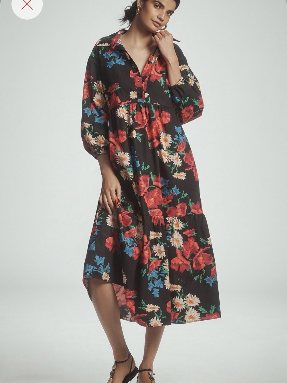Anthropologie Maeve Bettina Tiered Shirt Dress in Black Floral - Size Small - Picture 2 of 6